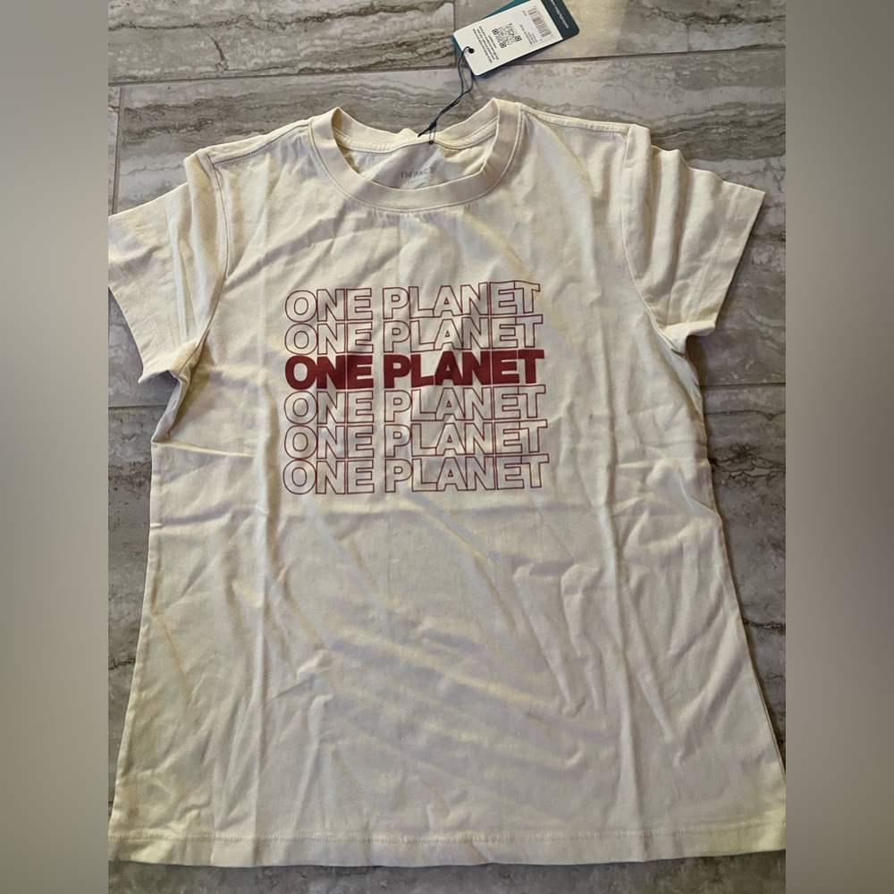 NWT One Planet by Impact. Off White Graphic T-Shirt Support Clean Planet